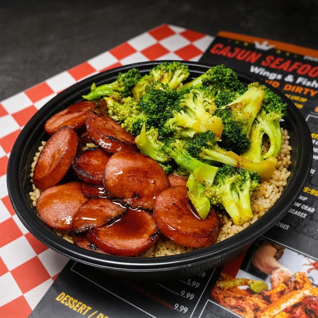 Beef Sausage Teriyaki Bowl.