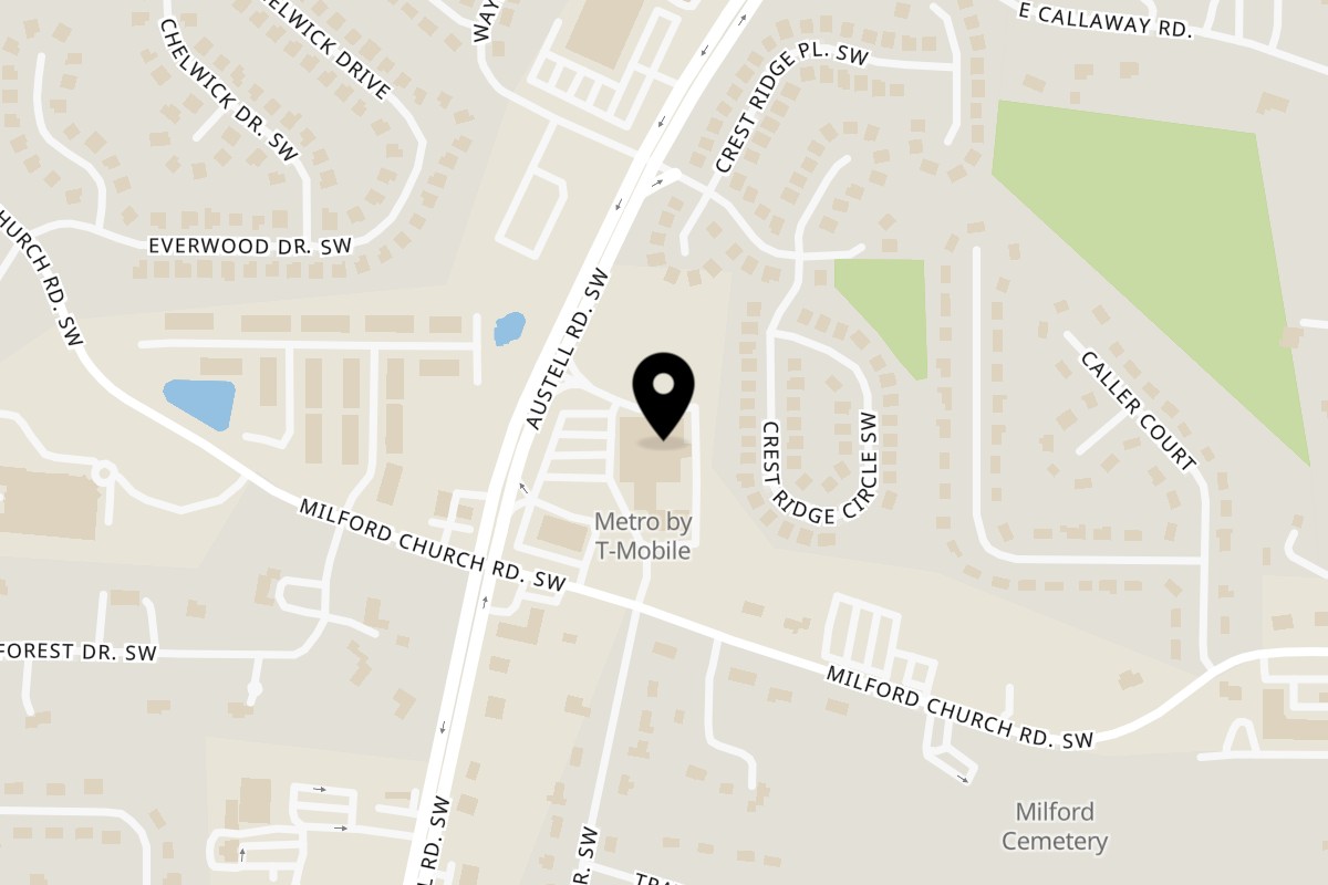Map showing the location of Cajun Seafood Wings & Fish - Marietta on 2909 Austell Rd SW C118 in Marietta